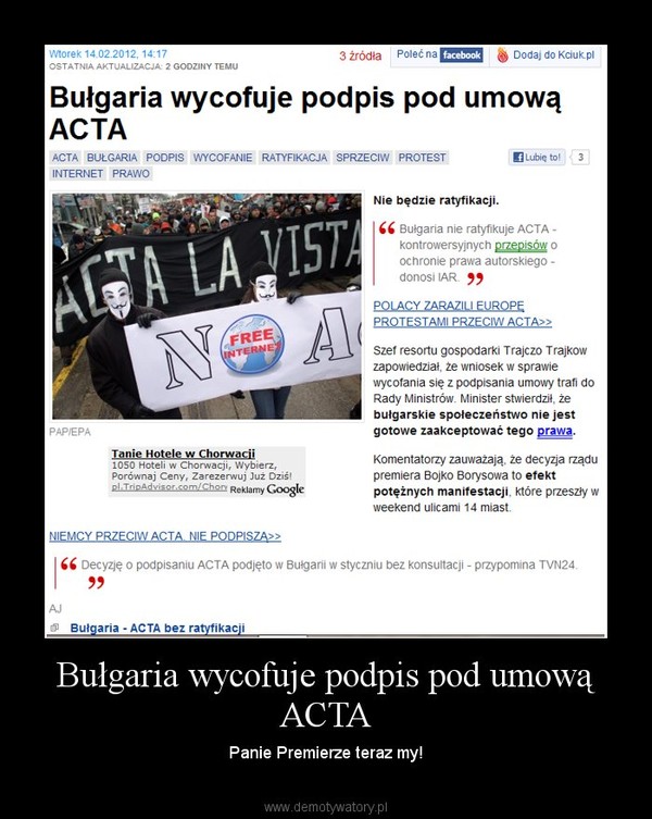 Bułgaria wycofuje podpis pod umową ACTA – Panie Premierze teraz my! 
