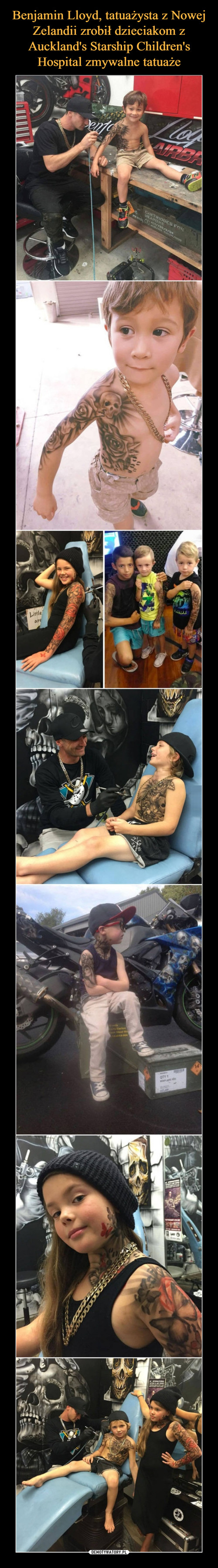 Benjamin Lloyd, tatuażysta z Nowej Zelandii zrobił dzieciakom z Auckland's Starship Children's Hospital zmywalne tatuaże