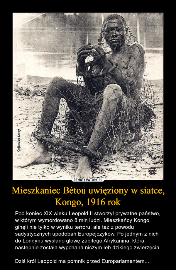 Mieszkaniec Bétou uwięziony w siatce, Kongo, 1916 rok