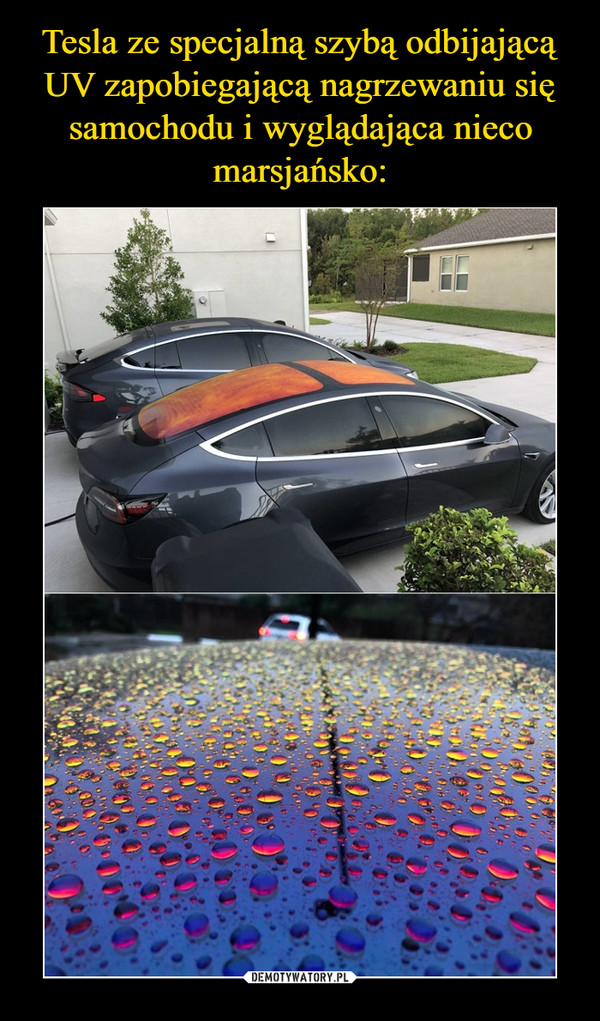 Tesla ze specjalną szybą odbijającą UV zapobiegającą nagrzewaniu się samochodu i wyglądająca nieco marsjańsko:
