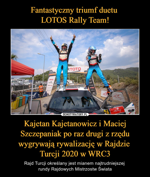 Fantastyczny triumf duetu 
LOTOS Rally Team! Kajetan Kajetanowicz i Maciej Szczepaniak po raz drugi z rzędu wygrywają rywalizację w Rajdzie 
Turcji 2020 w WRC3
