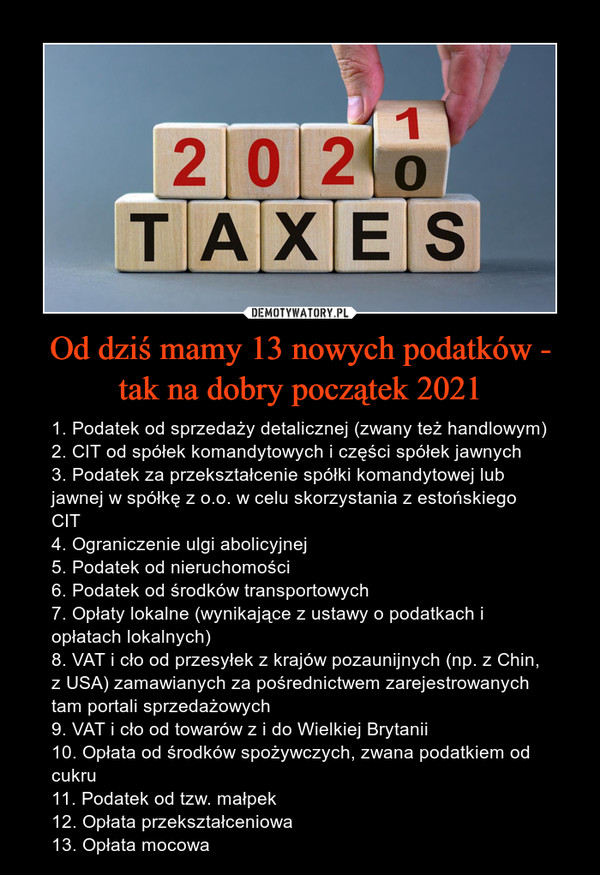 Od dziś mamy 13 nowych podatków - tak na dobry początek 2021