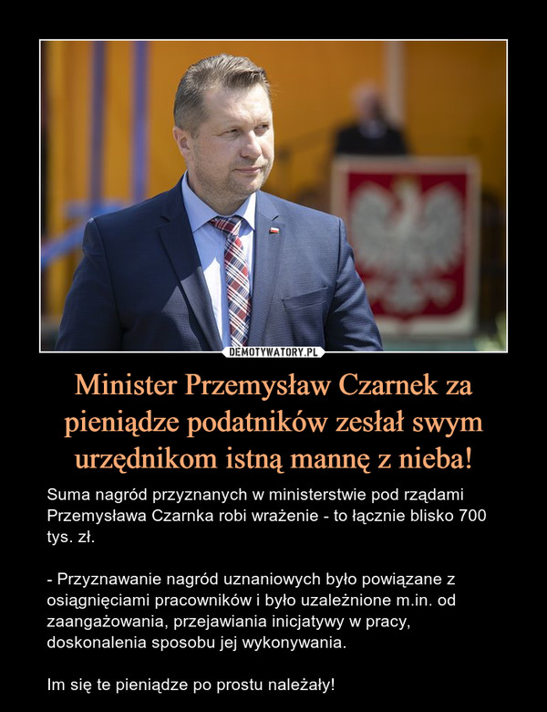 Minister Przemysław Czarnek za pieniądze podatników zesłał swym urzędnikom istną mannę z nieba!