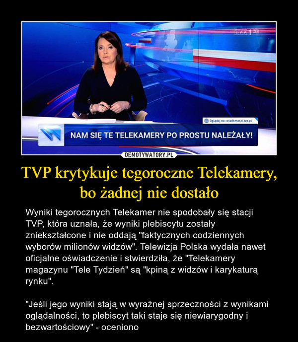 TVP krytykuje tegoroczne Telekamery, bo żadnej nie dostało