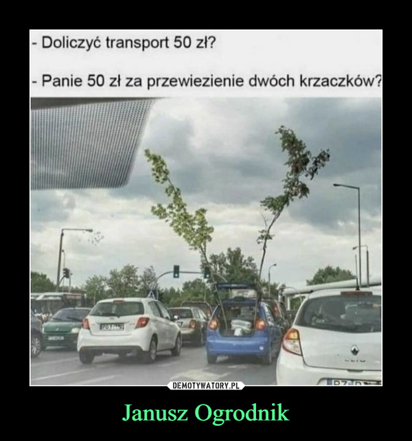 Janusz Ogrodnik –  Doliczyć transport 50 zł?Panie 50 zł za przewiezienie dwóch krzaczków?DEMOTYWATORY.PLPZCP:Janusz Ogrodnik