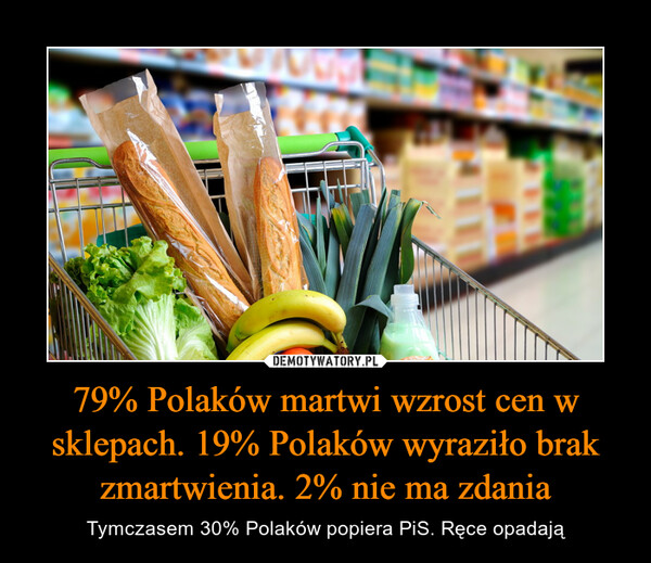 79% Polaków martwi wzrost cen w sklepach. 19% Polaków wyraziło brak zmartwienia. 2% nie ma zdania – Tymczasem 30% Polaków popiera PiS. Ręce opadają 