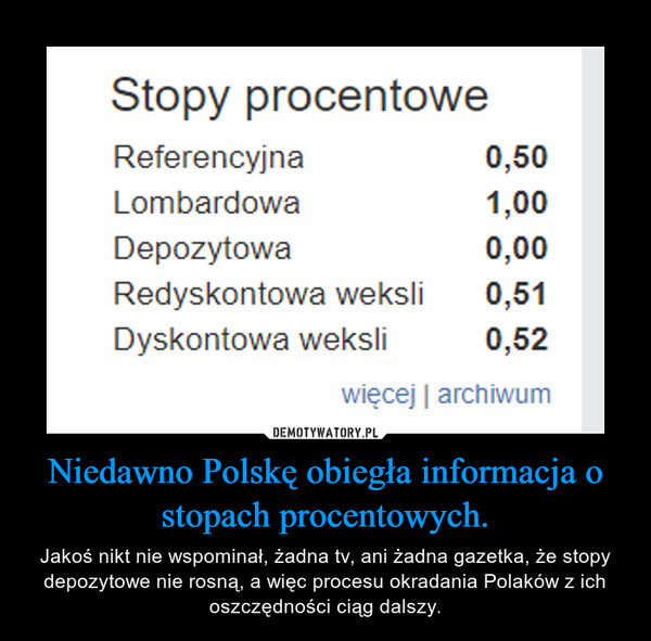 Niedawno Polskę obiegła informacja o stopach procentowych.