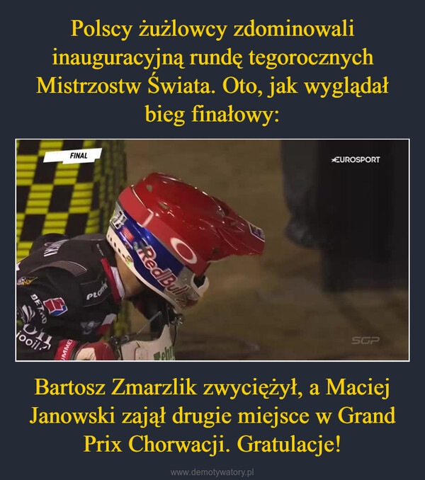 Bartosz Zmarzlik zwyciężył, a Maciej Janowski zajął drugie miejsce w Grand Prix Chorwacji. Gratulacje! –  