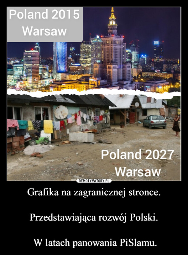 Grafika na zagranicznej stronce.Przedstawiająca rozwój Polski. W latach panowania PiSlamu. –  