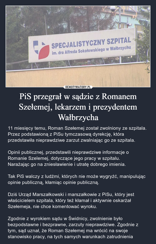 PiS przegrał w sądzie z Romanem Szełemej, lekarzem i prezydentem Wałbrzycha