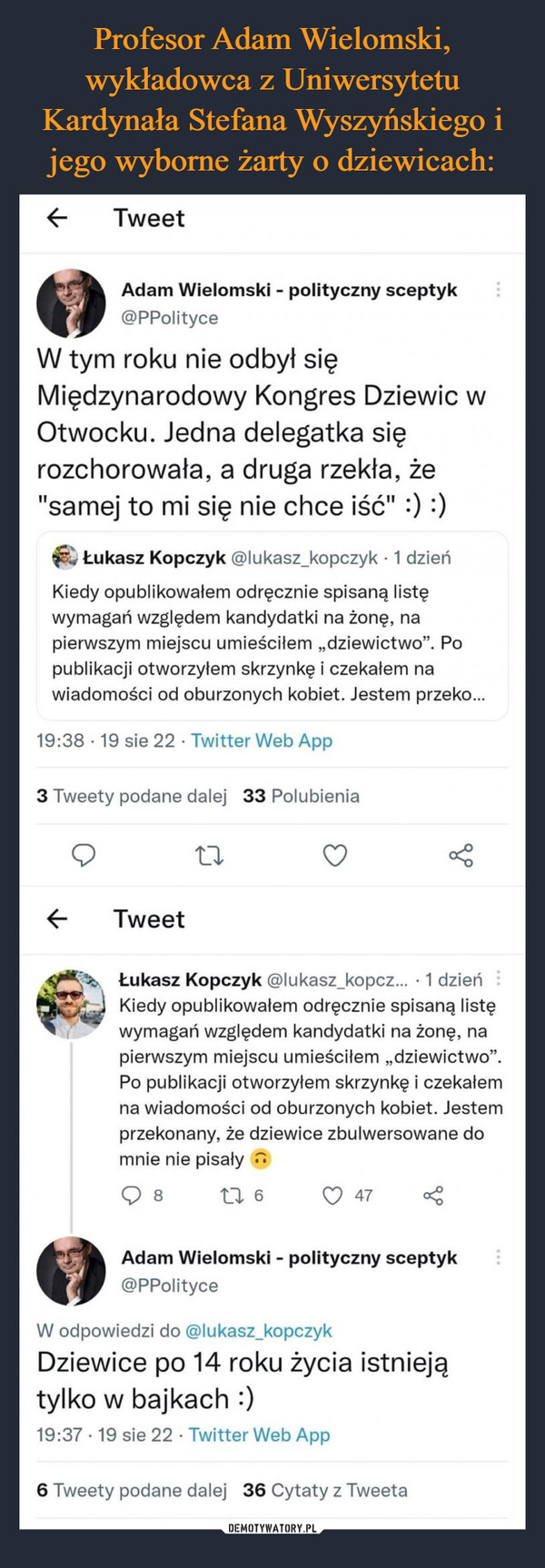 Profesor Adam Wielomski, wykładowca z Uniwersytetu Kardynała Stefana Wyszyńskiego i jego wyborne żarty o dziewicach: