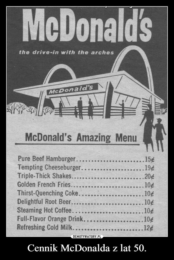Cennik McDonalda z lat 50.